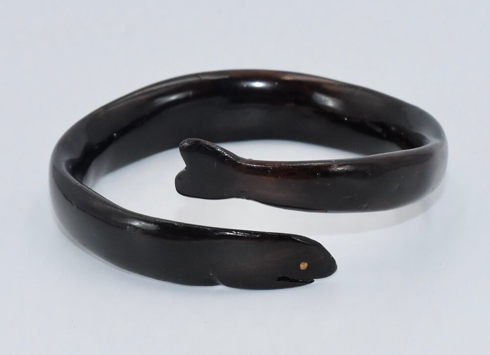 Antique Victorian Hand Carved Horn Snake Serpent Bangle Bracelet w/Inlaid Eye0
